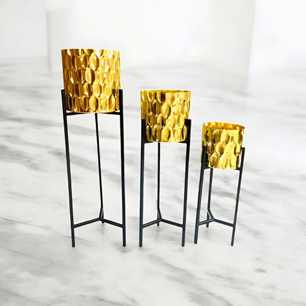Golden Trio - Hammered Metal Planter set of 3