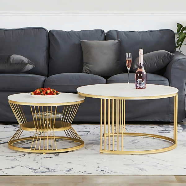 Glamour Stone Nested Centre Table White Powder Coated