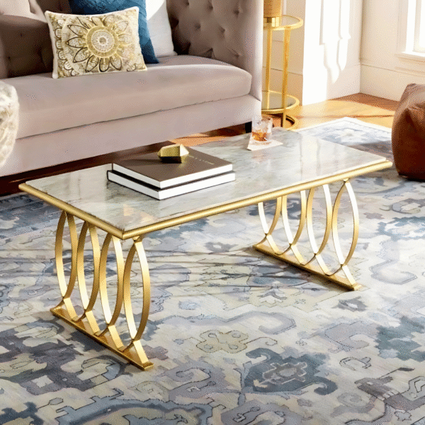 Golden Metal and Stone Top Centre Table Powder Coated