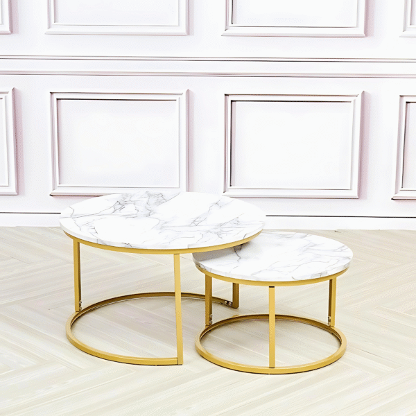 Nested Golden and White Stone Centre Table Powder Coated