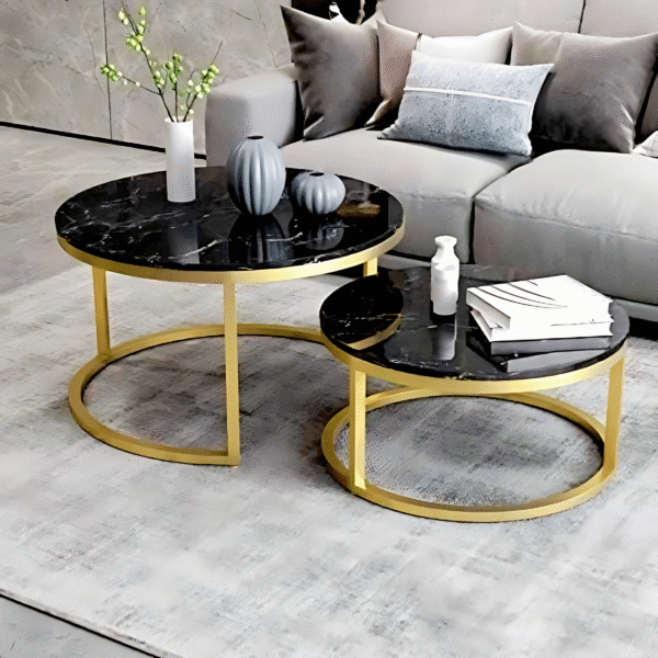 Nested Metal Accent Centre Table Black Top Powder