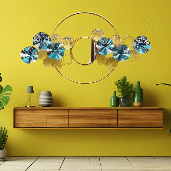Gold and Blue Mirror Wall Decor