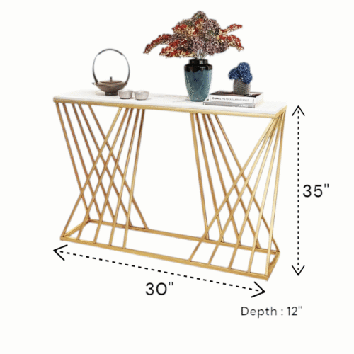 Linear Geometric Metal White Top Console Table Powder Coated - Image 2