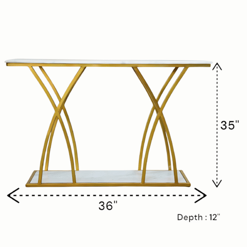 Luxe Golden White Metal Console Table Powder Coated - Image 2