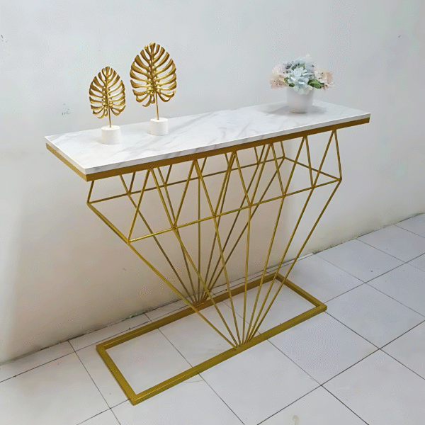 Timeless Diamond Accent Console Table White Stone Top
