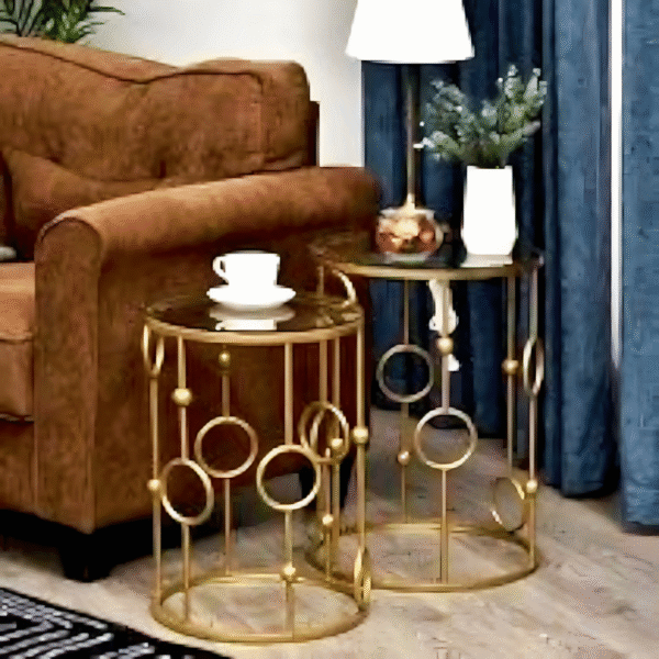 Designer Glass Top Metal Side Table Power Coated