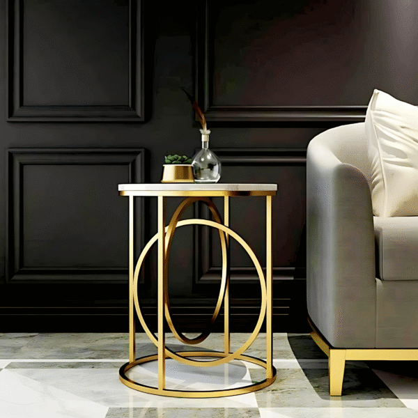 Dancing Circles Stone Top Side Table Powder Coated