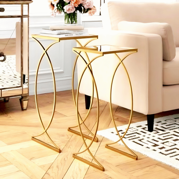 Designer Nested Side Table Gold and Mirror Powder Coated