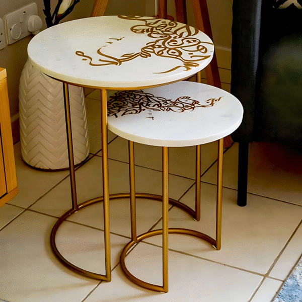 Nested Stone Metal Side Tables Powder Coated
