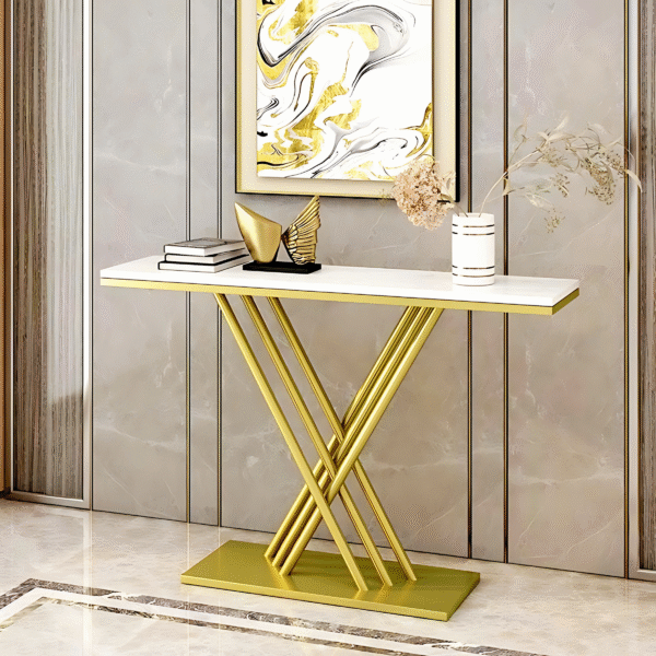 Golden Metal Stone Console Table Powder Coated