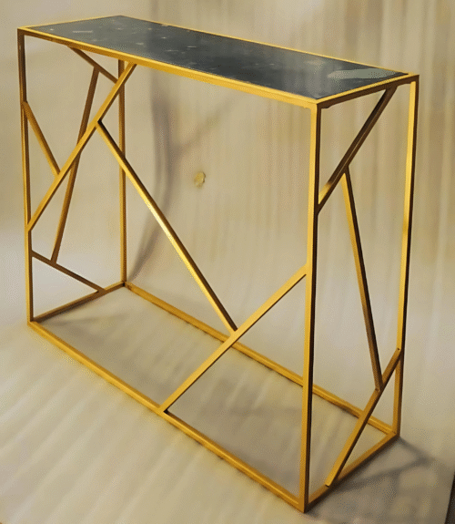 Abstract Geometry Golden Metal Console Table Powder Coated
