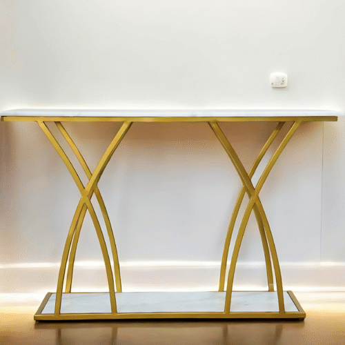 Luxe Golden White Metal Console Table Powder Coated