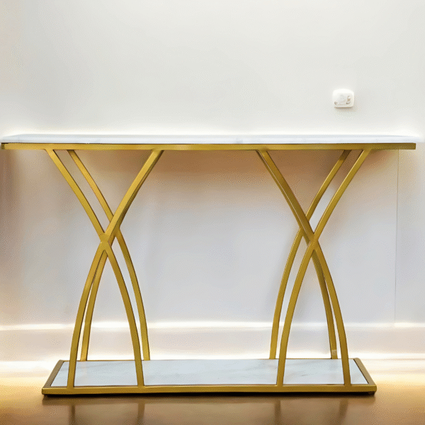 Luxe Golden White Metal Console Table Powder Coated