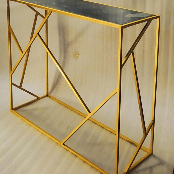Abstract Geometry Golden Metal Console Table Powder Coated