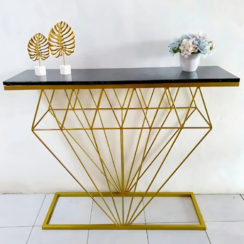 Timeless Diamond Accent Console Table Black Stone Top