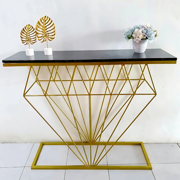 Timeless Diamond Accent Console Table Black Stone Top
