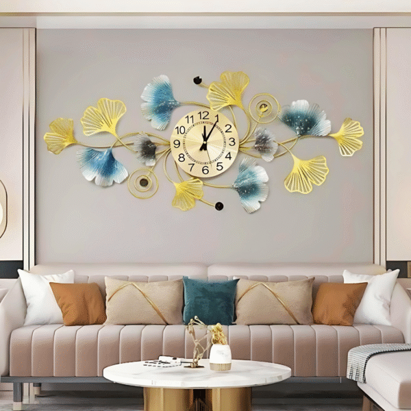 Elegant Blue and Golden Wall Clock